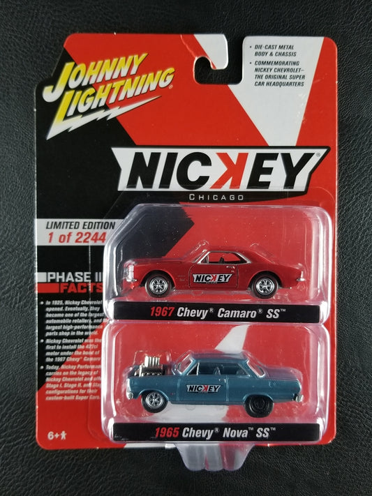 Johnny Lightning - 1967 Chevy Camaro SS and 1965 Chevy Nova SS (Red/Aqua) [2020 2-Packs (Release 1); Limited Edition, 1 of 2244]