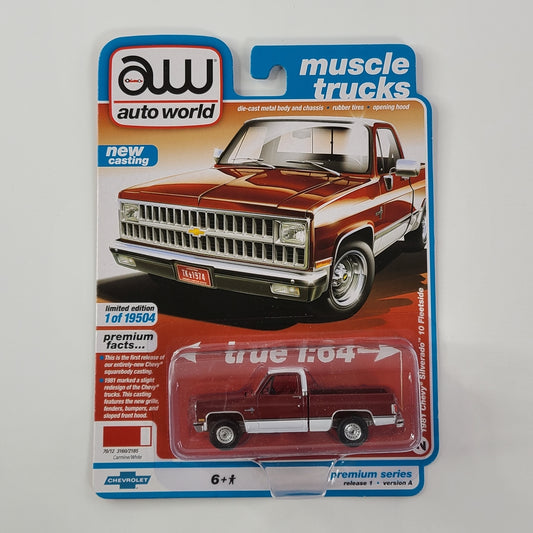 Auto World - 1981 Chevy Silverado 10 Fleetside (Carmine/White) [Muscle Trucks Series - 2021 Premium Series Release 1, Version A] [Limited Edition - 1 of 19504]