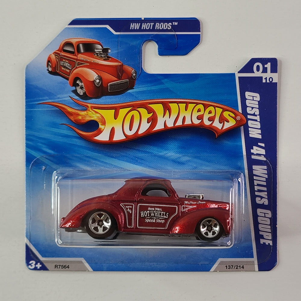 Hot Wheels - Custom '41 Willys Coupe (Metalflake Dark Red) [Short Card]