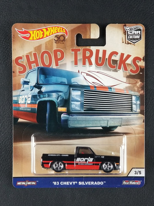 Hot Wheels Real Riders - '83 Chevy Silverado (Black) [3/5 - Car Culture: Shop Trucks]