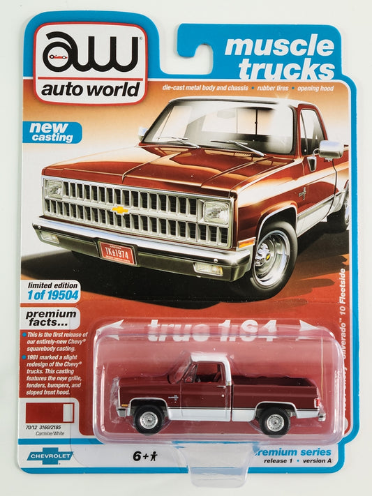 Auto World - 1981 Chevy Silverado 10 Fleetside (Carmine/White) [2021 Premium Series Release 1 - 2/6; Limited Edition 1 of 19504]