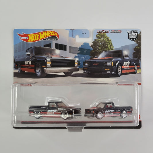 Hot Wheels Premium - '83 Chevy Silverado & '91 GMC Syclone (Black) [2-Pack]