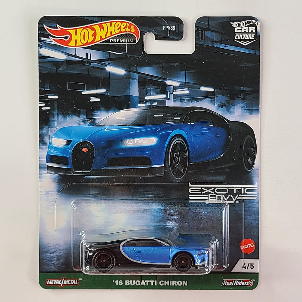 Hot Wheels Premium Real Riders - '16 Bugatti Chiron (Two-tone French Racing Blue & Black)