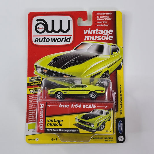 Auto World - 1972 Ford Mustang Mach 1 (Bright Lime) [Vintage Muscle Series - 2018 Premium Series Release 4, Version B] [Limited Edition - 1 of 3960]