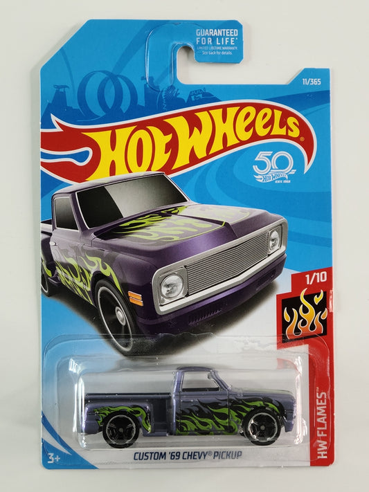 Hot Wheels - Custom '69 Chevy Pickup (Purple) [HW Flames Mini Collection (2018) - 1/10]