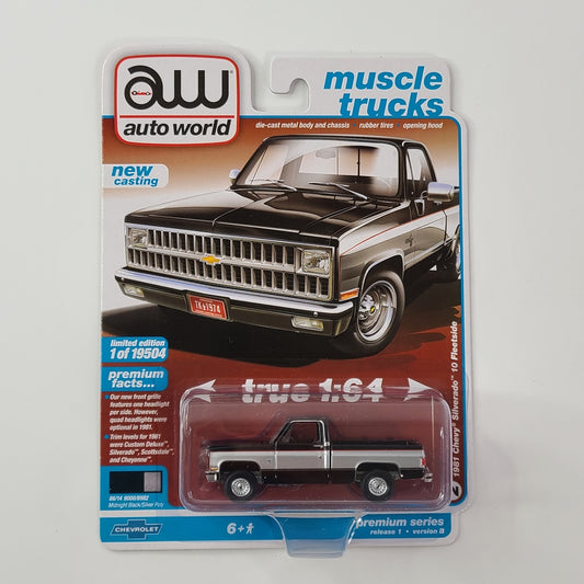 Auto World - 1981 Chevy Silverado 10 Fleetside (Midnight Black/Silver Poly) [Muscle Trucks Series - 2021 Premium Series Release 1, Version B] [Limited Edition - 1 of 19504]