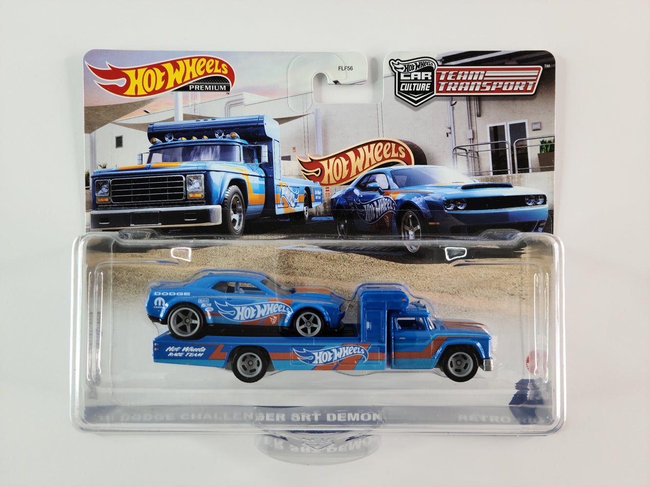 Hot Wheels Premium - '18 Dodge Challenger SRT Demon & Retro Rig (Blue) [Car Culture: Team Transport 2021, Mix 2 #30]