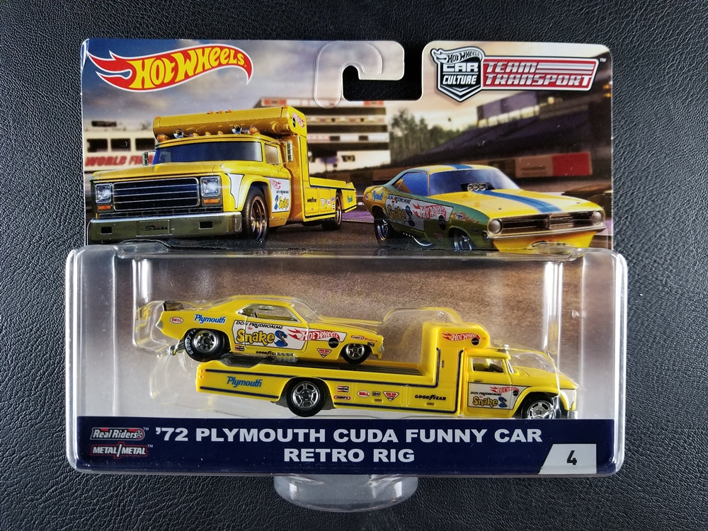 Hot Wheels - '72 Plymouth Cuda Funny Car and Retro Rig (Yellow) [Car Culture: Team Transport (Mix 2, Series 4)]