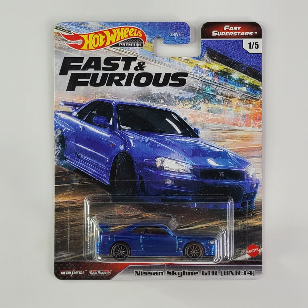 Hot Wheels Premium - Nissan Skyline GTR (BNR34) (Metalflake Dark Blue)