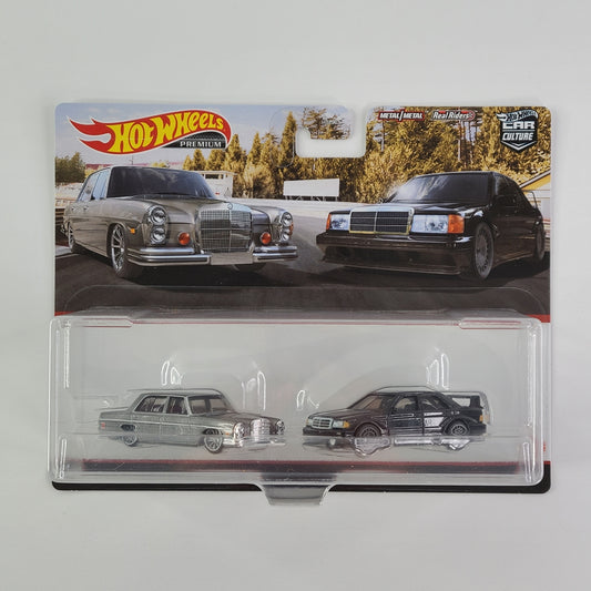 Hot Wheels Premium - '72 Mercedes-Benz 280 SEL 4.5 and Mercedes-Benz 190 E 2.5-16 (Metallic Gray and Glossy Black) [2-Pack]