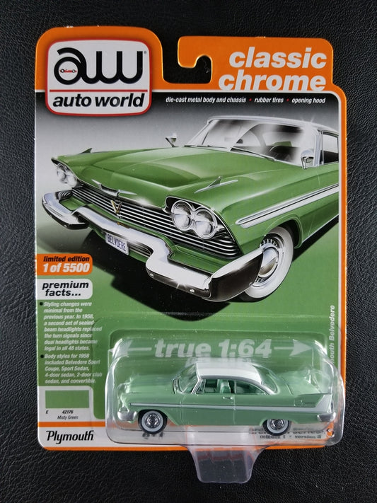 Auto World - 1958 Plymouth Belvedere (Misty Green) [6/6 - 2020 Premium Series (Release 1) (Version B) (Classic Chrome); Limited Edition, 1 of 5500]