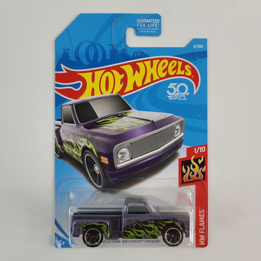 Hot Wheels - Custom '69 Chevy Pickup (Purple) [HW Flames Mini Collection (2018) - 1/10]