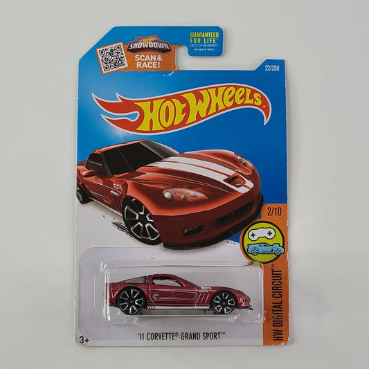 Hot Wheels - '11 Corvette Grand Sport (Micro Apple Red) [HW Digital Circuit Mini Collection (2016) - 2/10] [Treasure Hunt]