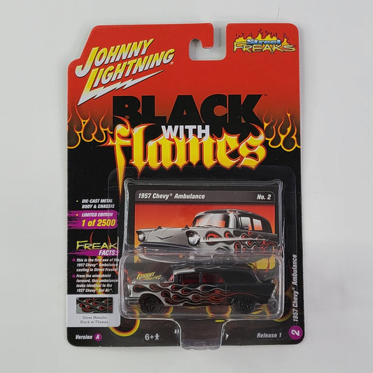 Johnny Lightning - 1957 Chevy Ambulance (Silver Metallic Black w/ Flames) [Limited Edition - 1 of 2500]