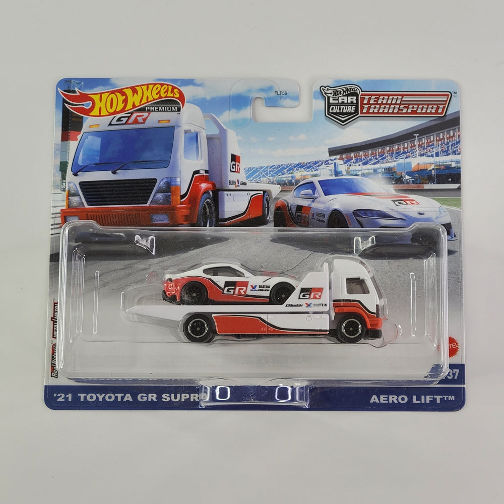 Hot Wheels Premium - '21 Toyota GR Supra and Aero Lift (White) [2-Pack]