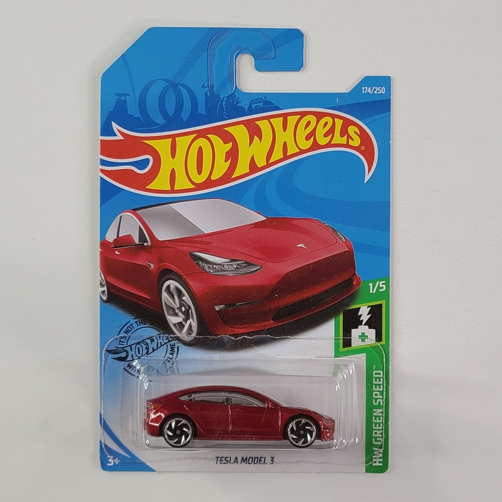 Hot Wheels - Tesla Model 3 (Metalflake Red) [Card Variant]