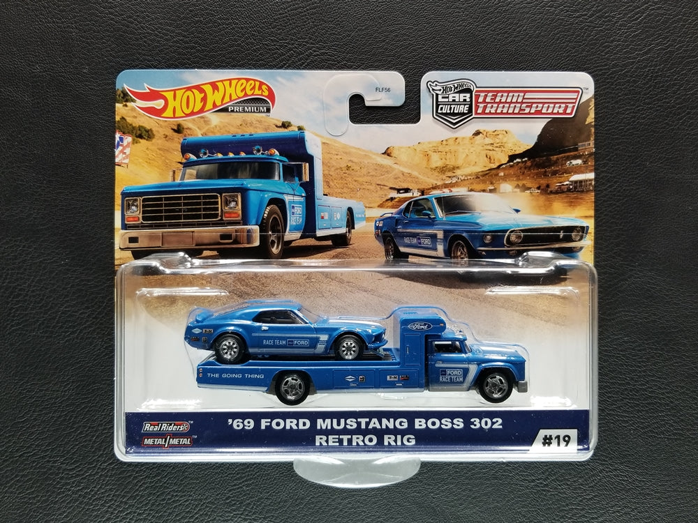 Hot Wheels Premium - '69 Ford Mustang Boss 302 & Retro Rig (Blue)