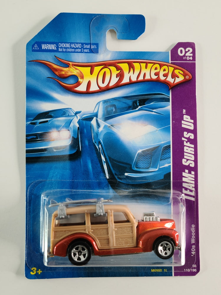 Hot Wheels - 40s Woodie (Metalflake Red Orange) [2008 Team: Surf's Up Series - 2/4]