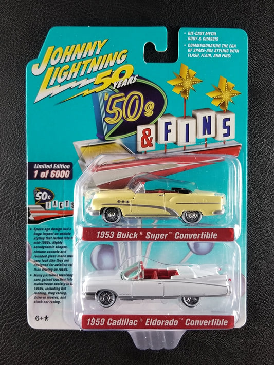 Johnny Lightning - 1953 Buick Super Convertible and 1959 Cadillac Eldorado Convertible (Bright Yellow/White) [2019 2-Packs (Release 2); Limited Edition, 1 of 6000]