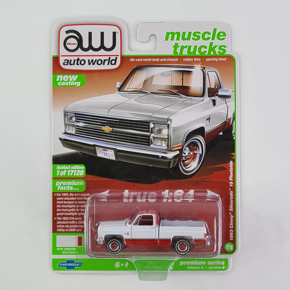 Auto World - 1983 Chevy Silverado 10 Fleetside (White/Carmine) [Limited Edition 1 of 17120]