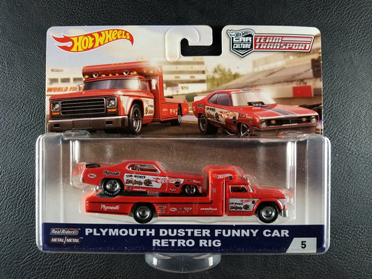 Hot Wheels - Plymouth Duster Funny Car and Retro Rig (Red) [HW Car Culture- Team Transport (Mix 2, Series 5)