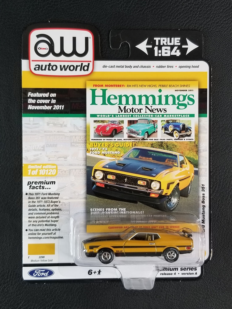 Auto World - 1971 Ford Mustang Boss 351 (Medium Yellow Gold) [6/6 - Premium Series (2020 Release 4) [Version A] (Hemmings); Ltd. Ed. - 1 of 10120]