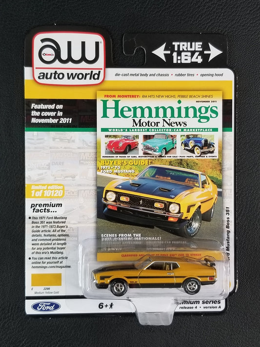 Auto World - 1971 Ford Mustang Boss 351 (Medium Yellow Gold) [6/6 - Premium Series (2020 Release 4) [Version A] (Hemmings); Ltd. Ed. - 1 of 10120]
