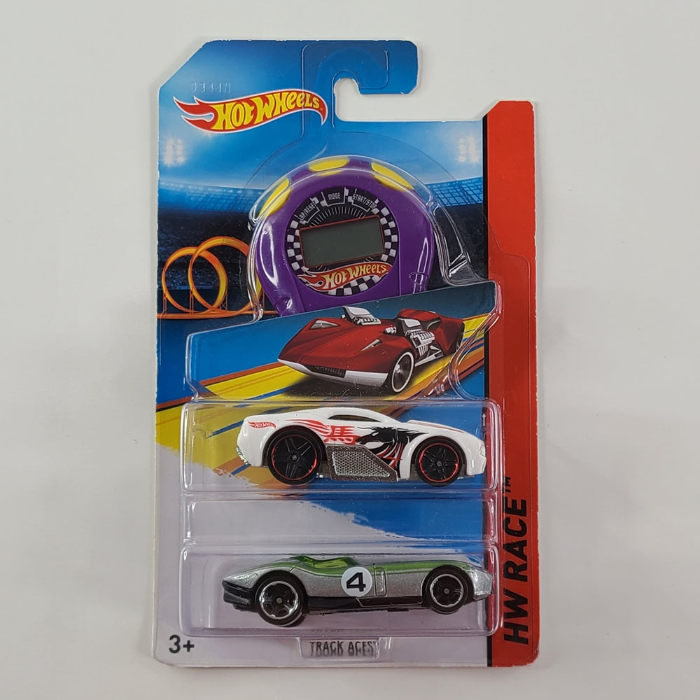 Hot Wheels - Track Aces (2-Car Pack) w/Stopwatch (White and Silver) (Purple)