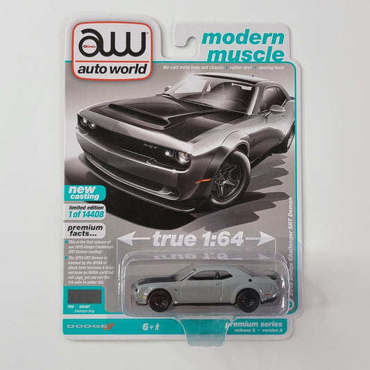 Auto World - 2018 Dodge Challenger SRT Demon (Destroyer Gray) [Modern Muscle Series - 2021 Premium Series Release 2, Version A] [Limited Edition - 1 of 14408]