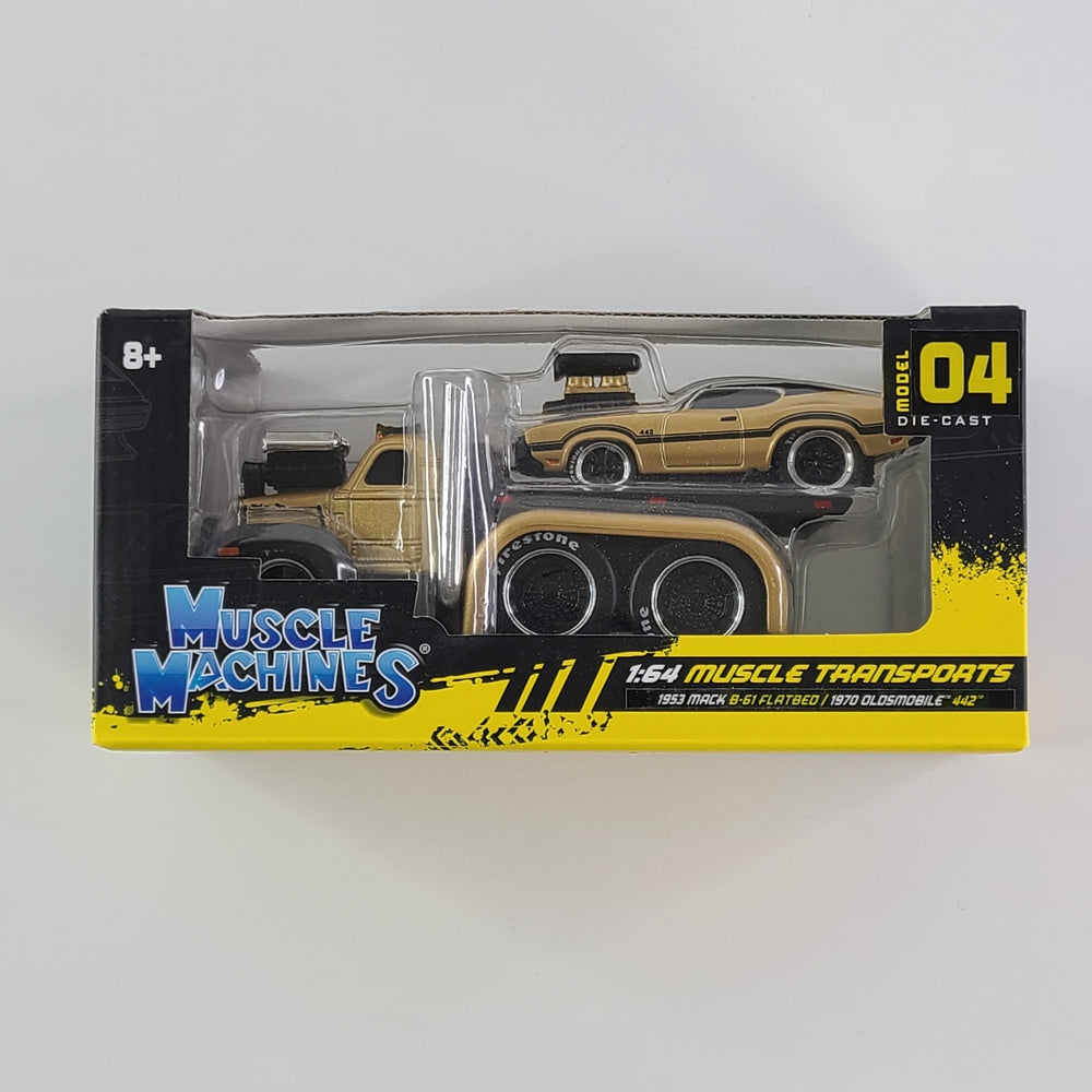 Maisto - 1953 Mach B-61 Flatbed and 1970 Oldsmobile 442 (Gold) [2-Pack]