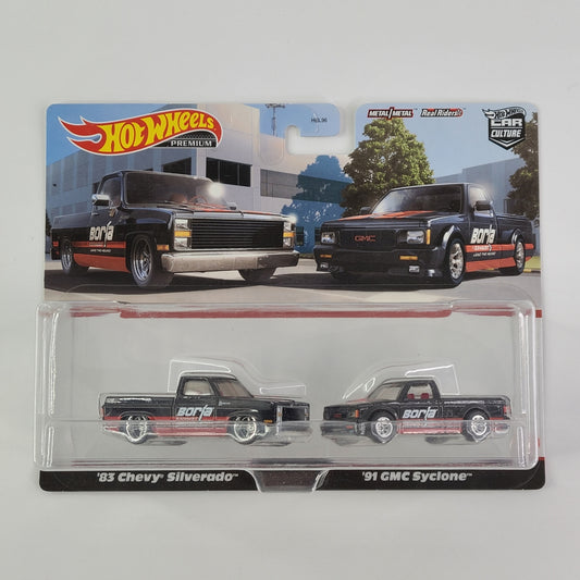 Hot Wheels Premium - '83 Chevy Silverado & '91 GMC Syclone (Black)
