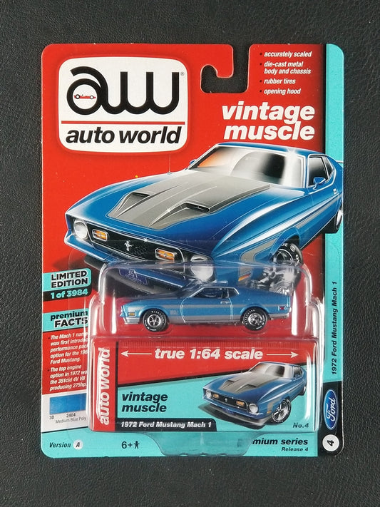 Auto World - 1972 Ford Mustang Mach 1 (Blue) [4/6 - Premium Series Release 4; 1 of 3984]