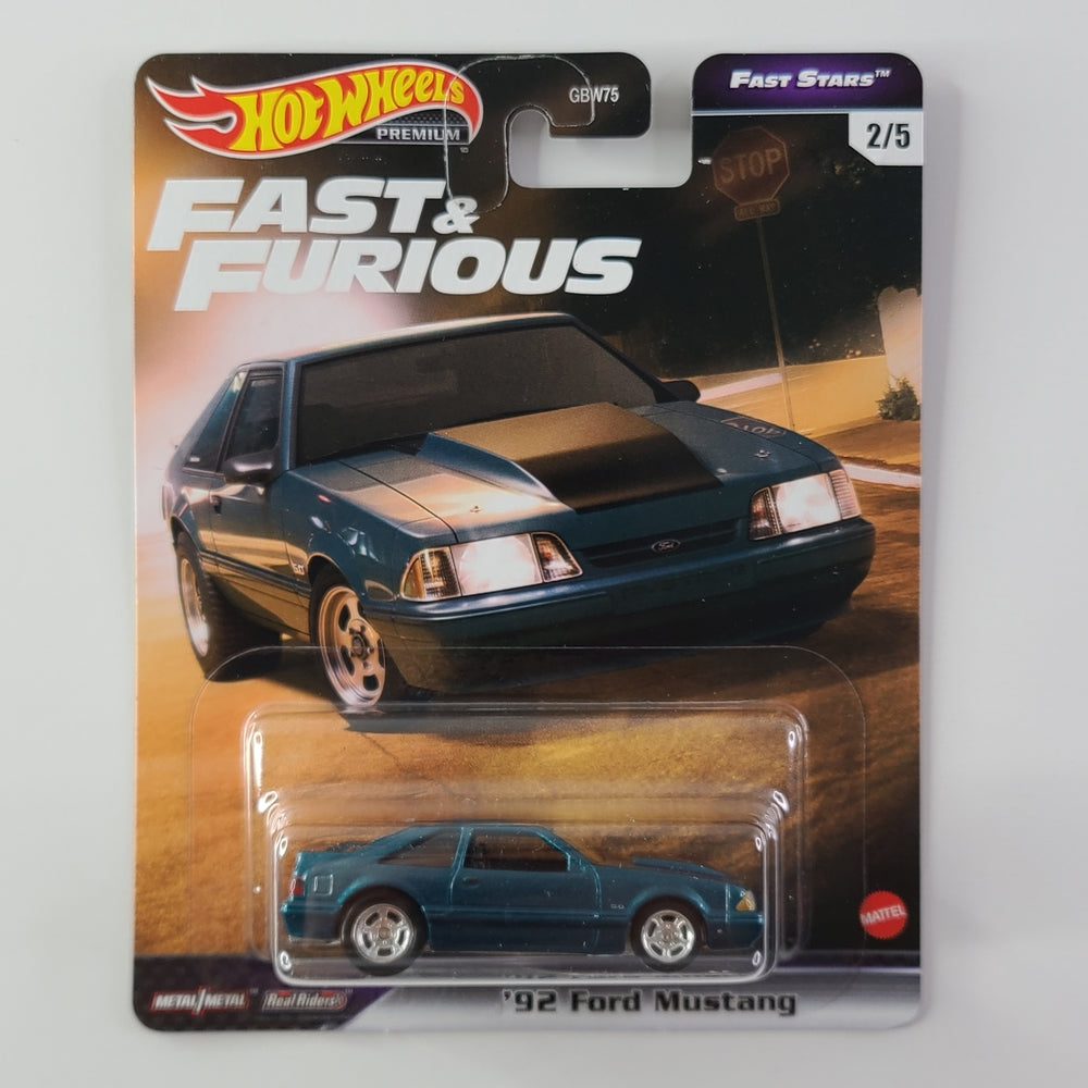 Hot Wheels Premium - '92 Ford Mustang (Metalflake Cyan) [Fast & Furious: Fast Stars (2021) - 2/5]