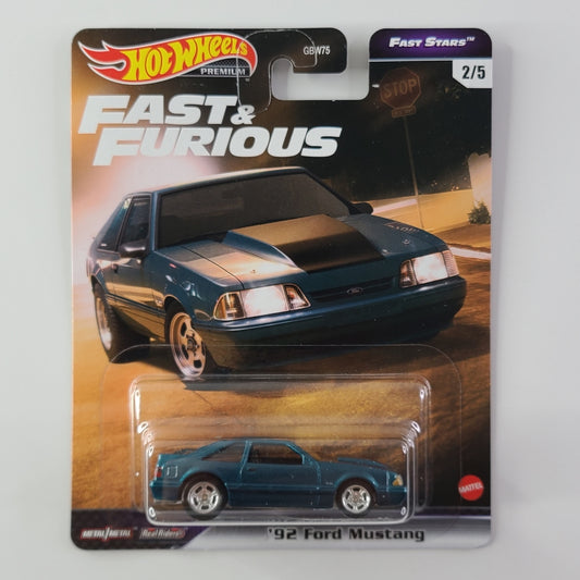 Hot Wheels Premium - '92 Ford Mustang (Metalflake Cyan) [Fast & Furious: Fast Stars (2021) - 2/5]