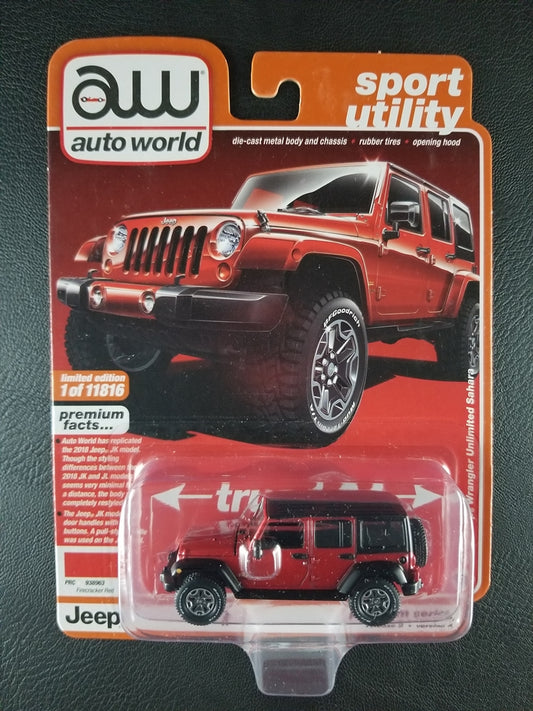 Auto World - 2018 Jeep Wrangler Unlimited Sahara (Firecracker Red) [Limited Edition 1 of 11816]