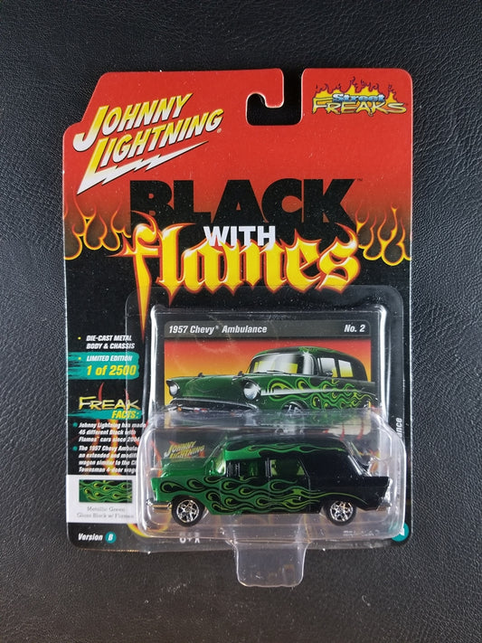 Johnny Lightning - 1957 Chevy Ambulance (Metallic Green Gloss Black w/ Flames) [Ltd., 1 of 2500]