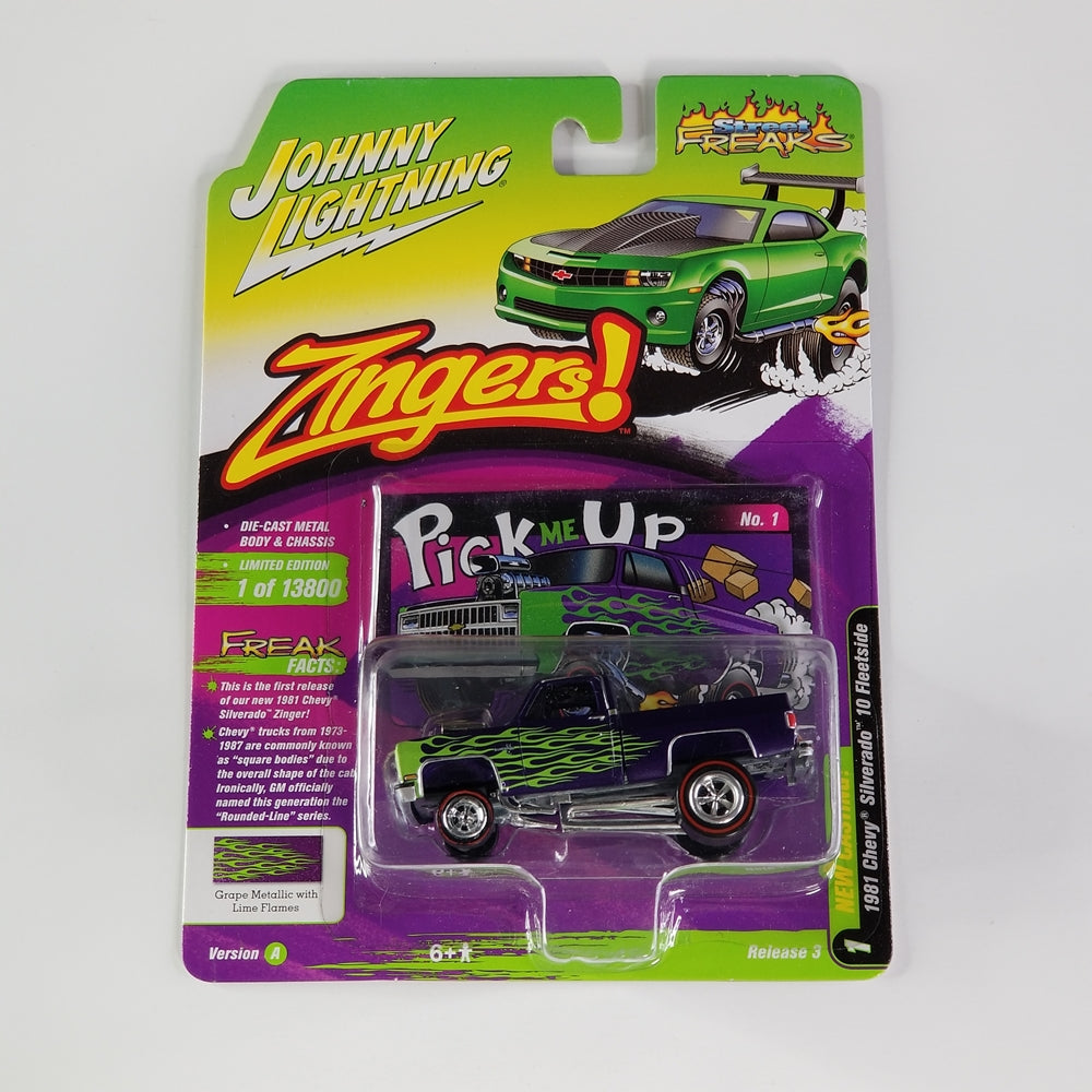 Johnny Lightning - 1981 Chevy Silverado 10 Fleetside (Grape Metallic w/Lime Flames) [Limited Edition 1 of 13800]