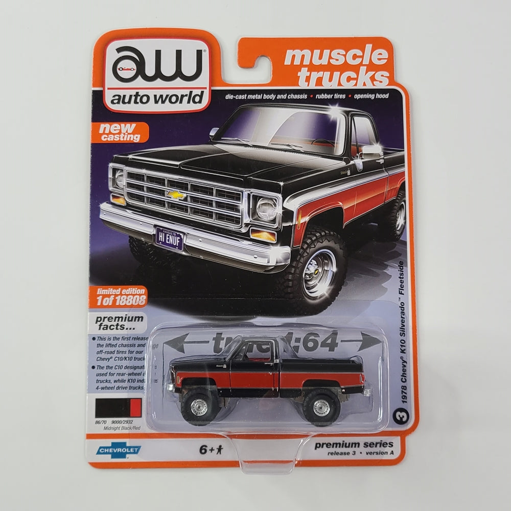 Auto World - 1978 Chevy K10 Silverado Fleetside (Midnight Black/Red) [Muscle Trucks Series - 2020 Premium Series Release 3, Version A] [Limited Edition - 1 of 18808]